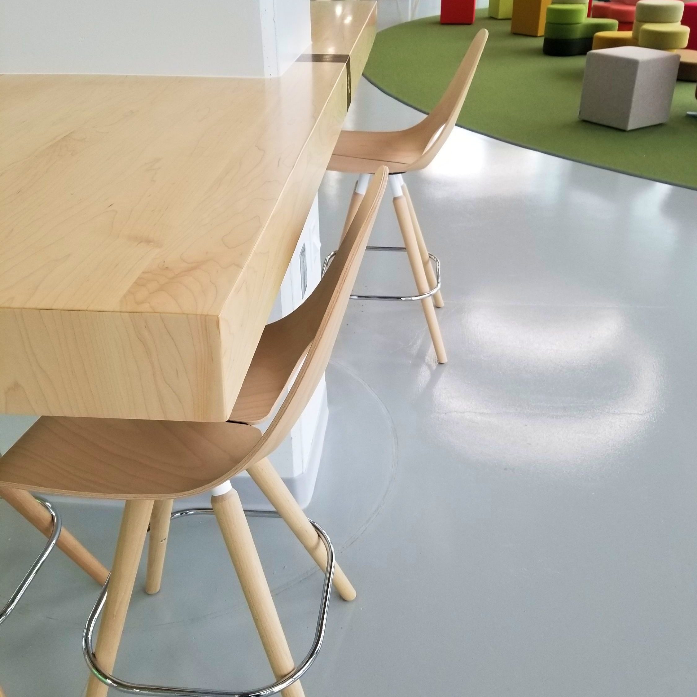 Closeup of Modern Wooden Seating in Newly Designed Office