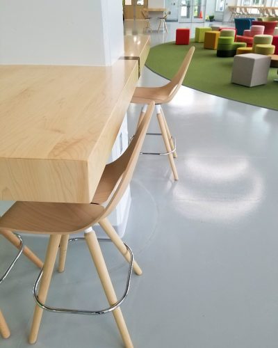 Closeup of Modern Wooden Seating in Newly Designed Office