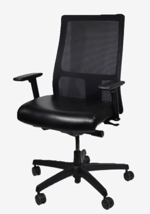 HON Ignition Task Chair; Black Whisper Vinyl Seat, Mesh Back, Frame and Base; Pneumatic Lift, Tilt Lock; Seat Slide; Adjustable Arms