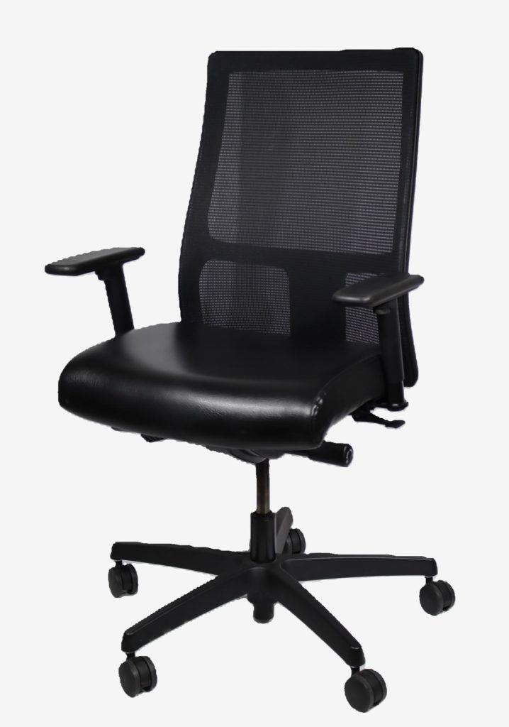 HON Ignition Task Chair; Black Whisper Vinyl Seat, Mesh Back, Frame and Base; Pneumatic Lift, Tilt Lock; Seat Slide; Adjustable Arms