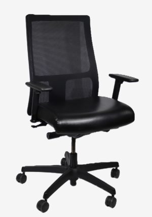 HON Ignition Task Chair; Black Whisper Vinyl Seat, Mesh Back, Frame and Base; Pneumatic Lift, Tilt Lock; Seat Slide; Adjustable Arms