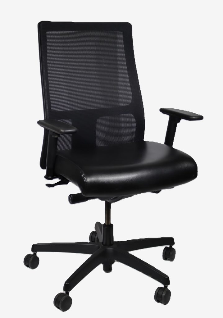 HON Ignition Task Chair; Black Whisper Vinyl Seat, Mesh Back, Frame and Base; Pneumatic Lift, Tilt Lock; Seat Slide; Adjustable Arms