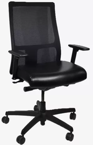 HON Ignition Task Chair; Black Whisper Vinyl Seat, Mesh Back, Frame and Base; Pneumatic Lift, Tilt Lock; Seat Slide; Adjustable Arms