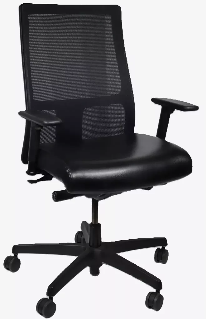 HON Ignition Task Chair; Black Whisper Vinyl Seat, Mesh Back, Frame and Base; Pneumatic Lift, Tilt Lock; Seat Slide; Adjustable Arms