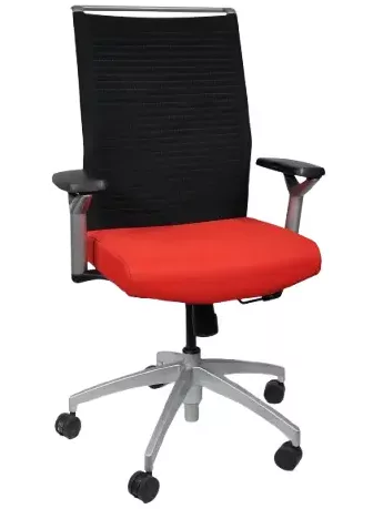 Sit On It Sona Task Chai;, Red Fabric Seat; Black Mesh Adjustable Back; Pneumatic Lift, Tilt Lock; Adjustable Arms, Up/Down, In/Out; Silver Frame and Base