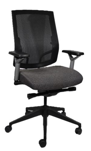 Sit On It - Focus High Back Task Chair: Momentum Fuse Pepper Fabric Seat: Black Mesh Adjustable Back: Pneumatic Lift: Adjustable Arms, Silver Frame