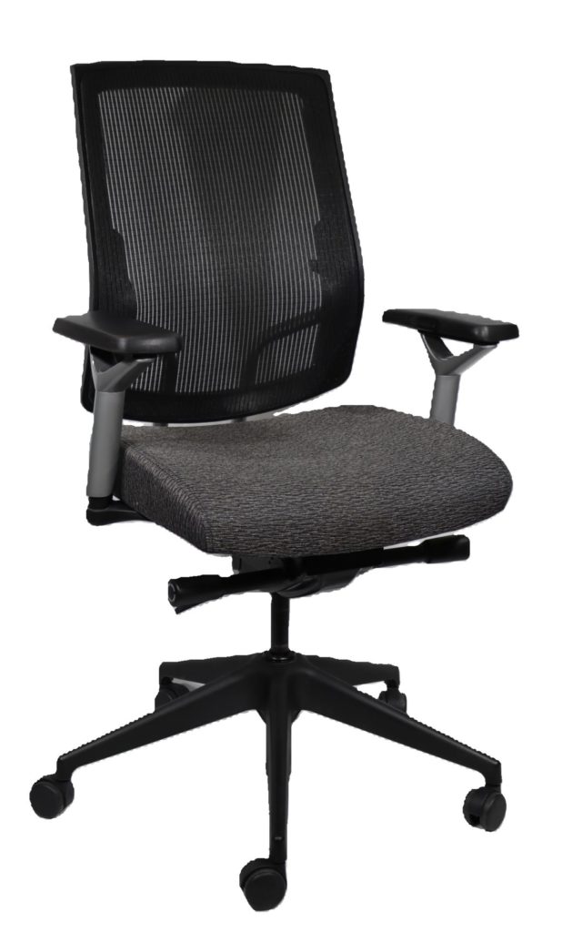 Sit On It - Focus High Back Task Chair: Momentum Fuse Pepper Fabric Seat: Black Mesh Adjustable Back: Pneumatic Lift: Adjustable Arms, Silver Frame