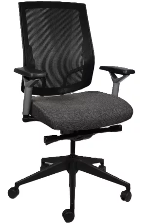 Sit On It - Focus High Back Task Chair: Momentum Fuse Pepper Fabric Seat: Black Mesh Adjustable Back: Pneumatic Lift: Adjustable Arms, Silver Frame