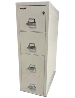FireKing 4 Drawer Parchment File, Vertical File, Fire Rated, Letter Width, Size: 17 3/4" Wide, 31 9/16" Deep, 52 3/4" High, Condition: Very Good