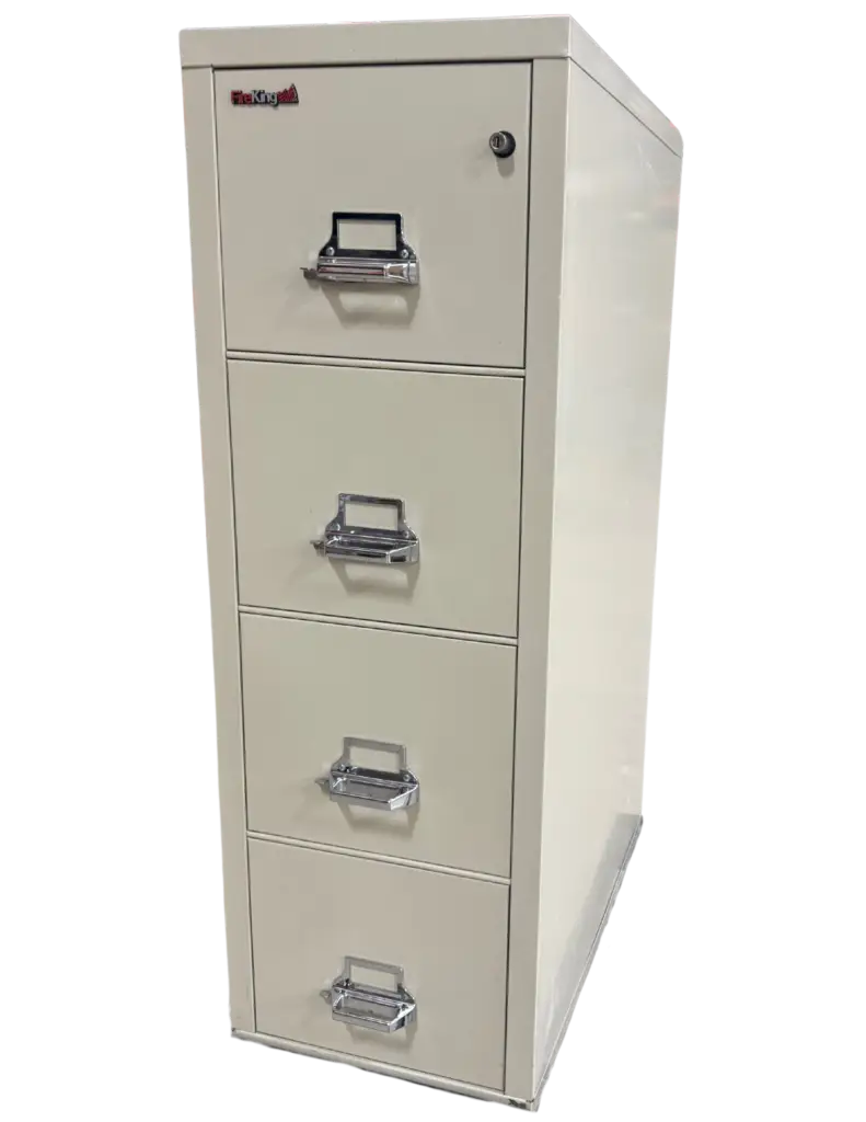 FireKing 4 Drawer Parchment File, Vertical File, Fire Rated, Letter Width, Size: 17 3/4" Wide, 31 9/16" Deep, 52 3/4" High, Condition: Very Good