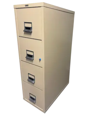 Victor 4 Drawer Parchment File, Fire Rated, Letter Width, Color: Parchment, Size: 17 1/2" Wide, 30 3/4" Deep, 53 3/4" High, Condition: Very Good