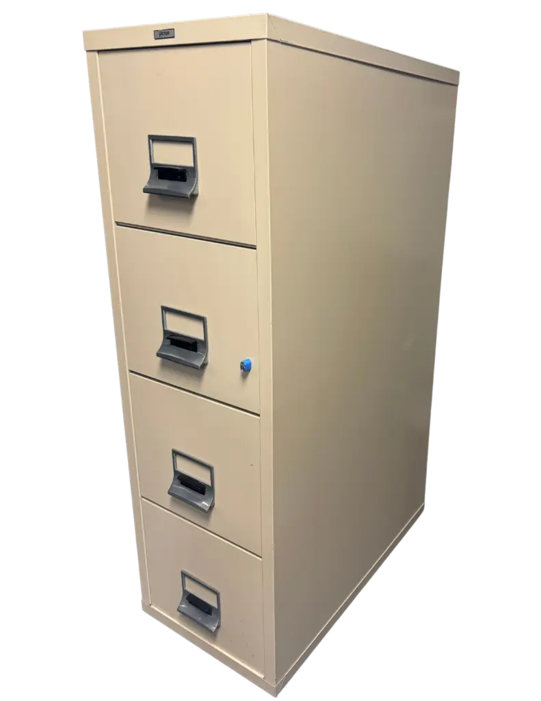 Victor 4 Drawer Parchment File, Fire Rated, Letter Width, Color: Parchment, Size: 17 1/2" Wide, 30 3/4" Deep, 53 3/4" High, Condition: Very Good