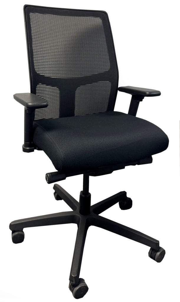 HON Black Task Chair; Black Mesh Mid Back; Black Seat Pan w/Seat Slide; Adjustable Arms; Tilt Lock