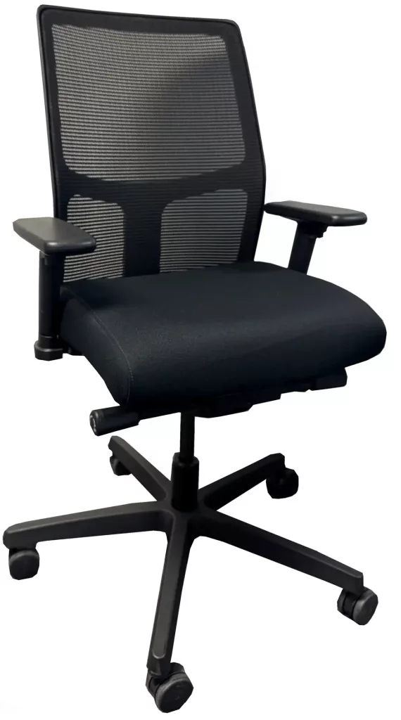 HON Black Task Chair; Black Mesh Mid Back; Black Seat Pan w/Seat Slide; Adjustable Arms; Tilt Lock