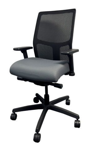 HON Grey Chair; Black Mesh Mid Back; Grey Fabric Seat w/Seat Slide; Adjustable Arms; Tilt Lock