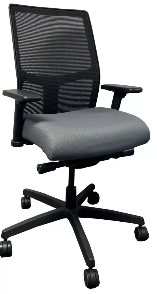 HON Grey Chair; Black Mesh Mid Back; Grey Fabric Seat w/Seat Slide; Adjustable Arms; Tilt Lock