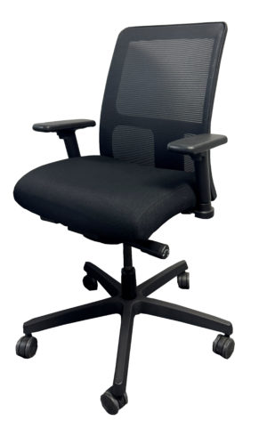 HON Black Adjustable Chair; Black Mesh Back; Adjustable Mid Back; Black Seat Pan w/Seat Slide; Adjustable Arms; Tilt Lock