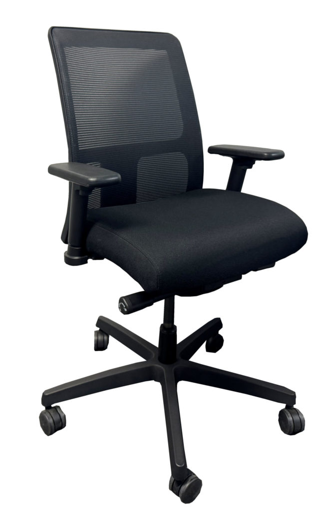 HON Black Adjustable Chair; Black Mesh Back; Adjustable Mid Back; Black Seat Pan w/Seat Slide; Adjustable Arms; Tilt Lock