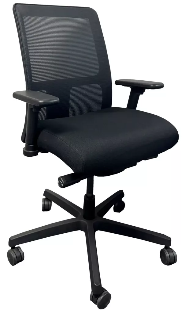 HON Black Adjustable Chair; Black Mesh Back; Adjustable Mid Back; Black Seat Pan w/Seat Slide; Adjustable Arms; Tilt Lock