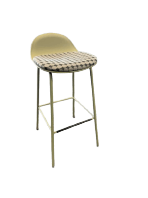 Kin Bar Stool; Low Back; Plastic Shell w/Matching Powder Coat; Self Leveling Glide Footrest; Off Back Powder Coat; Upholstered Seat Pad