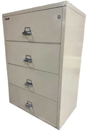 FireKing 4 Drawer Lateral File; Size: 37 7/16"W x 22 1/8" D x 52 3/4" H; Color: Sand; Good Condition