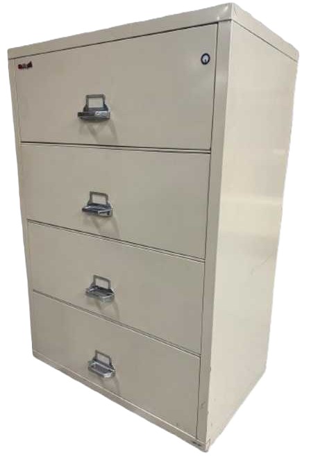 FireKing 4 Drawer Lateral File; Size: 37 7/16"W x 22 1/8" D x 52 3/4" H; Color: Sand; Good Condition