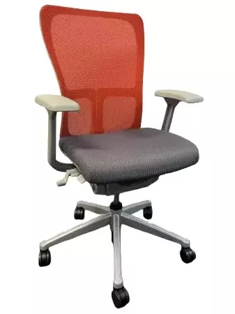 Haworth Zody Task Chair, Grey Seat, Orange Mesh Back, Seat Slide, Fixed Arms, Tilt Lock, Silver Frame