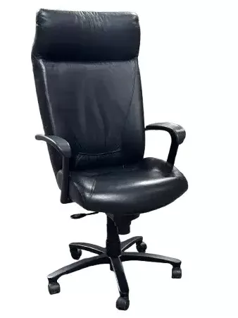 Haworth High Back Conference Chair, Black Leather, Fixed Arms, Pneumatic Lock, Tilt Lock