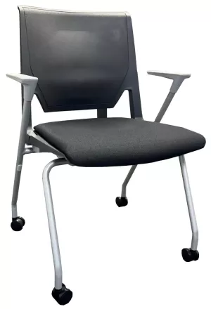 Haworth Very Stack Chair with Casters, Silver Frame, Black Back, Black Fabric Seat