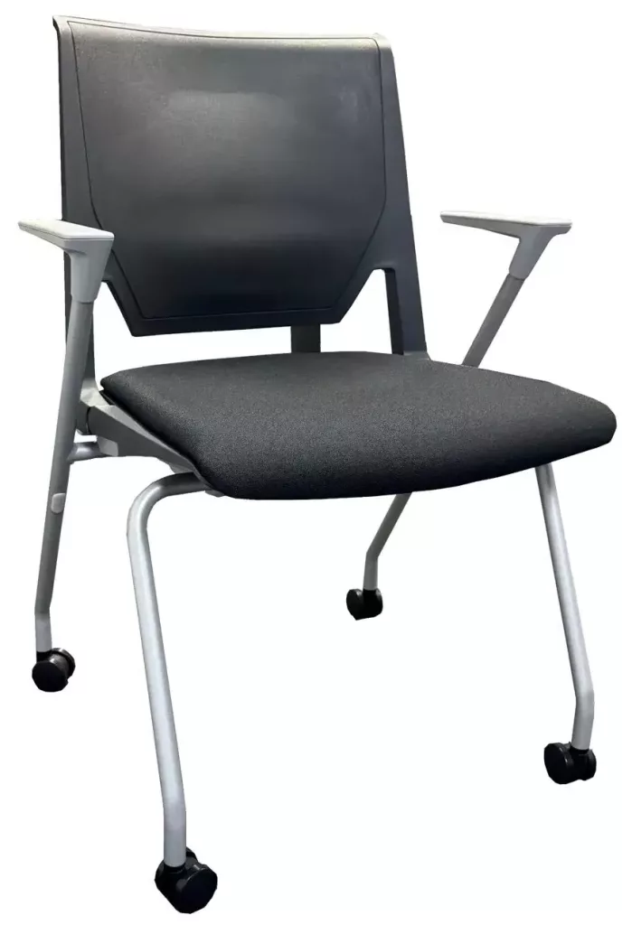 Haworth Very Stack Chair with Casters, Silver Frame, Black Back, Black Fabric Seat