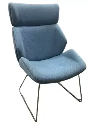 OFS Lounge Chair, High Back, Silver Frame, Mid Blue Fabric