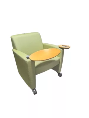 Haworth Lounge Chair, Sage Green Fabric, Tablet Arm, Casters