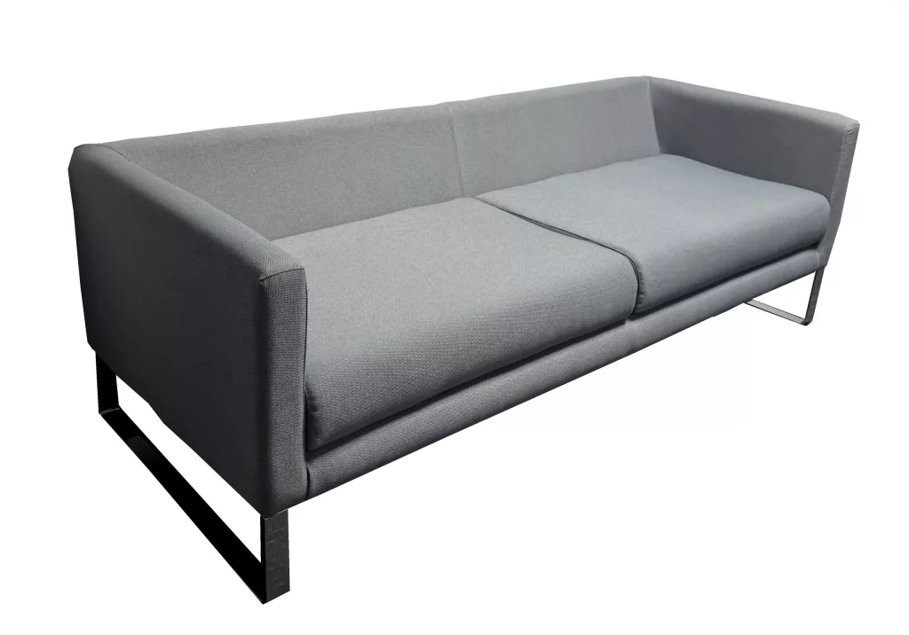 OFS Sofa, Mid Grey/Blue Fabric, Chrome Base