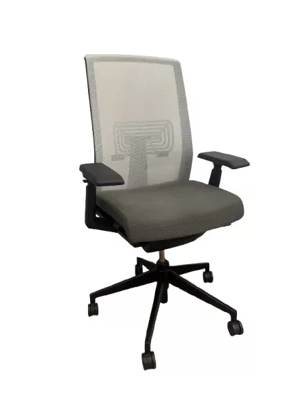 Haworth Very Task Chair, Taupe Grey Seat, Tan Mesh Back, Black Frame, Adjustable Arms, Seat Pan Slide, Pneumatic Height