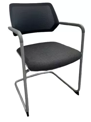 Steelcase Grey Side Chair, Sled Base, Grey Fabric, Grey Mesh Back, Silver Frame