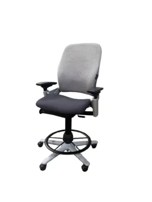 Steelcase Leap Stool, Grey Fabric Seat, Tan Back, Adjustable Arms