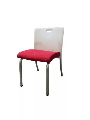 Steelcase Side Chair, White Plastic Molded Back, Red Seat, Silver Frame