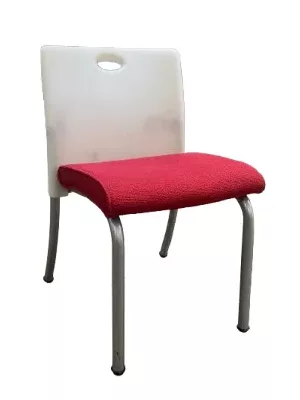 Steelcase Side Chair, White Plastic Molded Back, Red Seat, Silver Frame