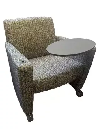 SMED Tablet Arm Lounge Chair, Black Tablet Arm, Tablet Arms Reversable, Olive Blue Mix Seat