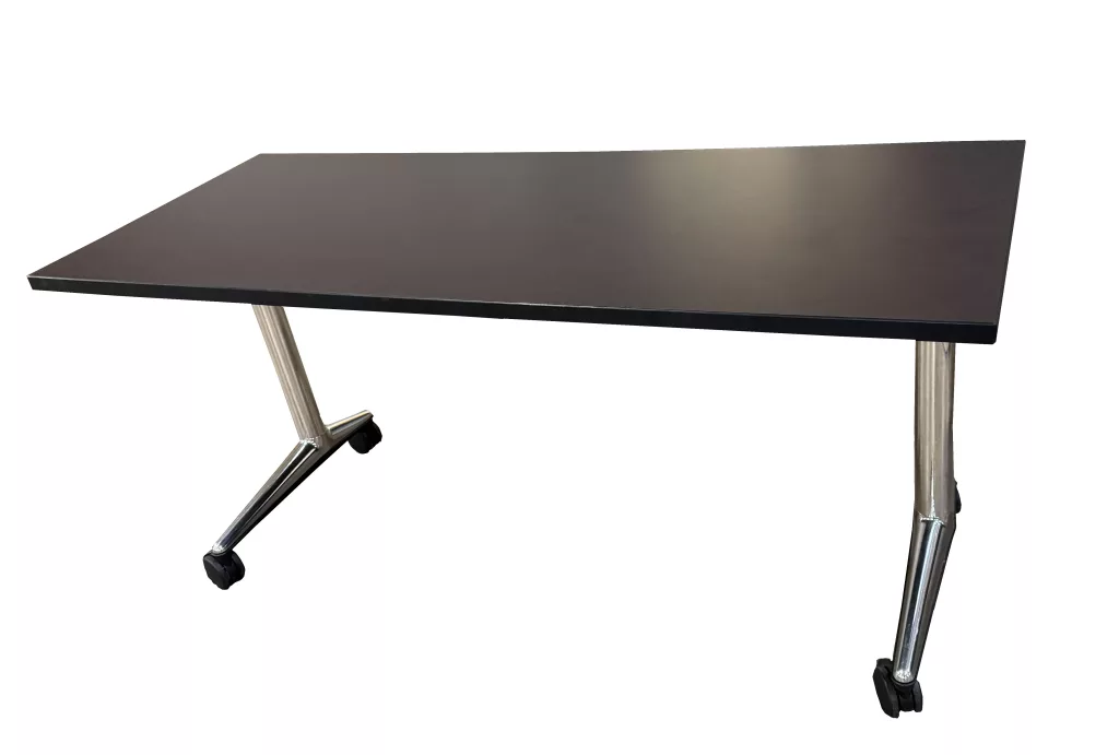 Training Table w/Caster, 24" X 60", Laminate: Walnut, Edge Band: Black, Base: Chrome