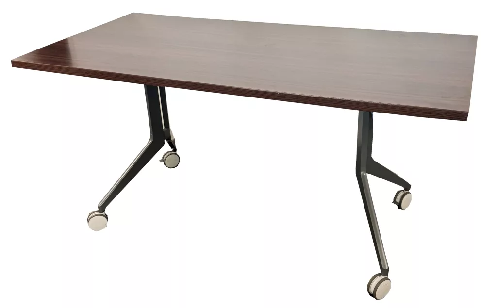 Haworth Mobile Flip Table, Walnut Laminate, Mid Grey Base,30" x 60"