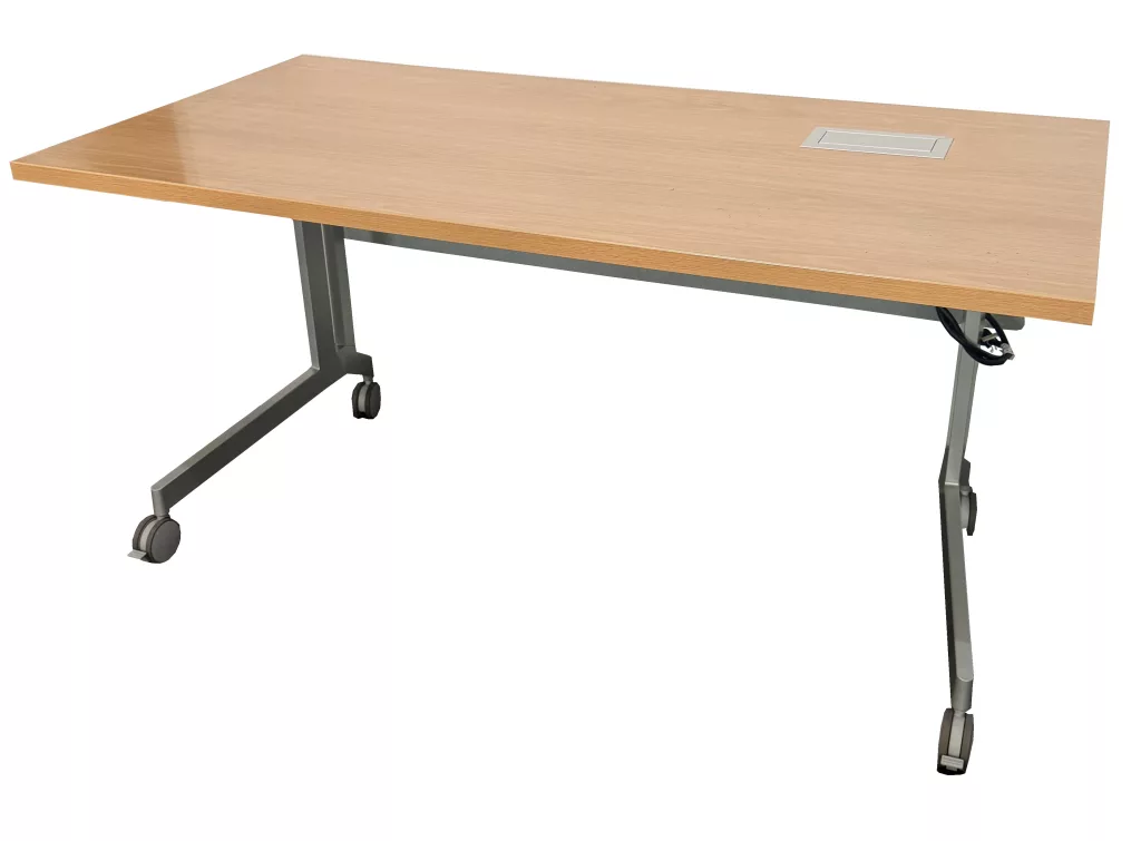 Haworth Training Room Table, 30" X 60", Light Maple Laminate, Pop Up Power Cable, Hanging Modesty Panel