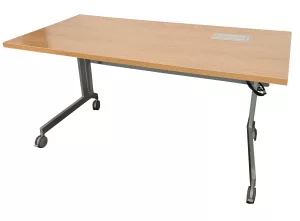Haworth Training Room Table, 30" X 60", Light Maple Laminate, Pop Up Power Cable, Hanging Modesty Panel