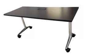 Training Table w/Casters, 24" X 60", Laminate: Walnut, Edge Band: Black, Base: Chrome, Power Port