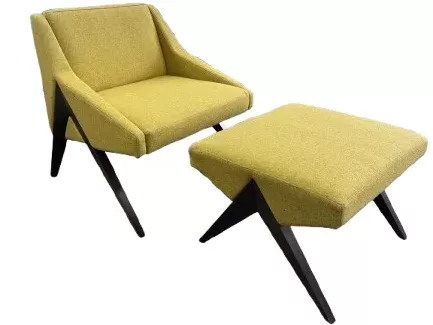 OFS Lounge Set, Walnut Base, Yellow Fabric