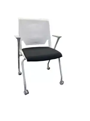 Haworth Very Stack Chair with Casters, Silver Frame, White Back, Black Fabric Seat
