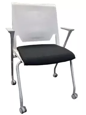 Haworth Very Stack Chair with Casters, Silver Frame, White Back, Black Fabric Seat