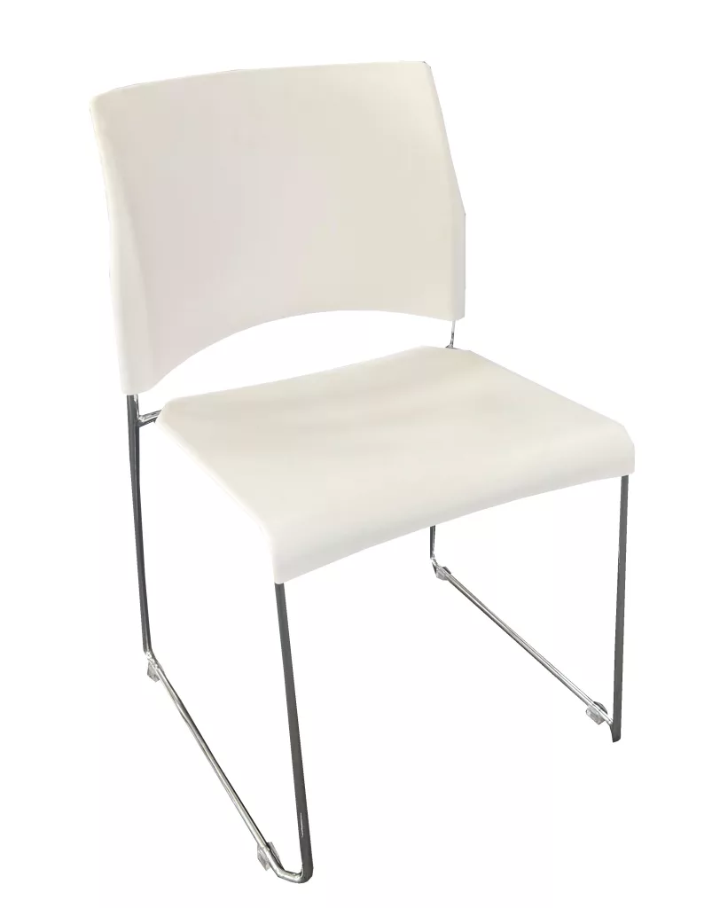 Allsteel White Side Chair, Chrome Frame, White Seat