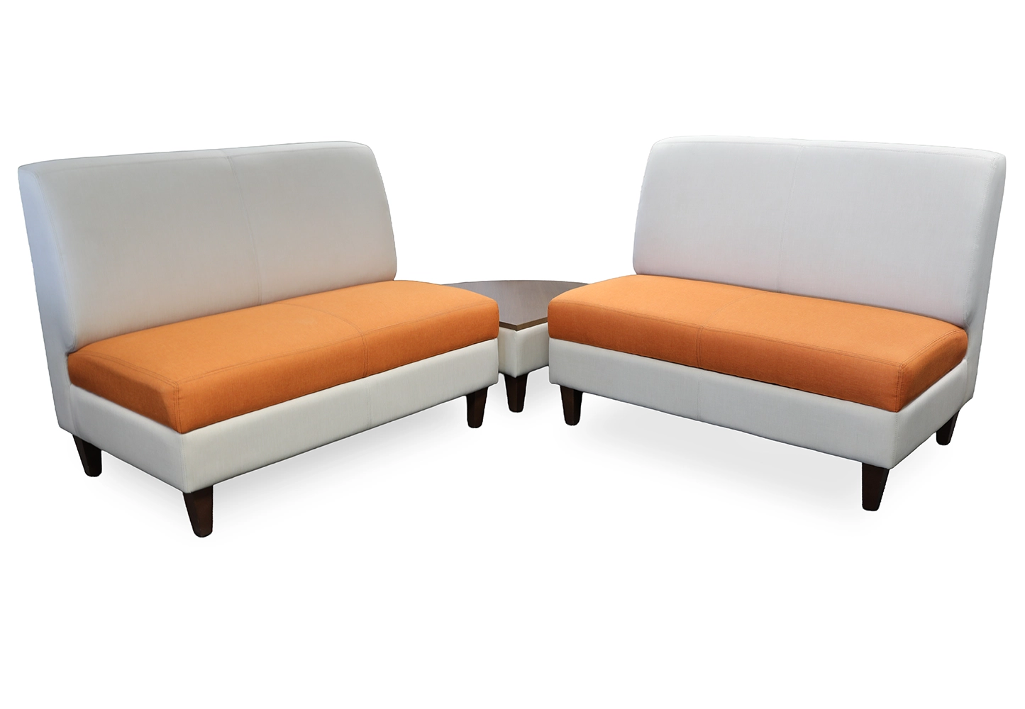 OFS Coact Set, Two Midback Loveseats and a quarter round table.