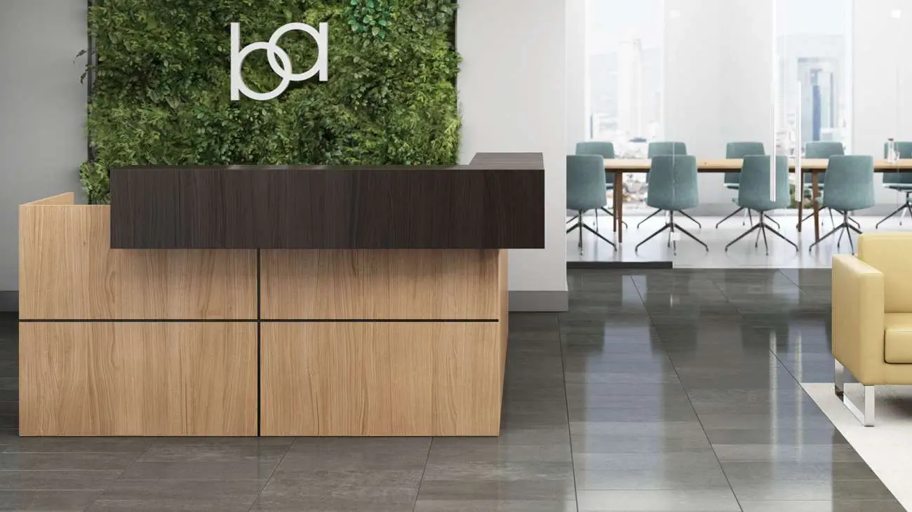 OFS Element reception desk in modern welcome area.